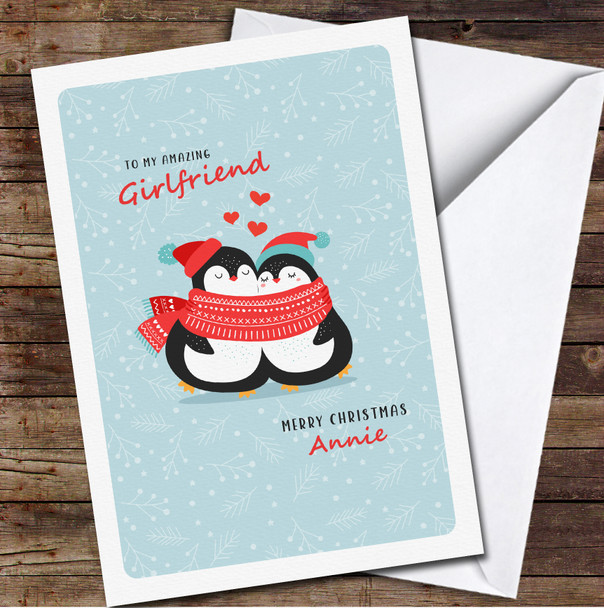Girlfriend Loving Cute Penguins Any Text Personalized Christmas Card