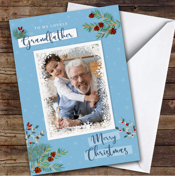 Lovely Grandfather Christmas Photo Frame Holly Personalized Christmas Card