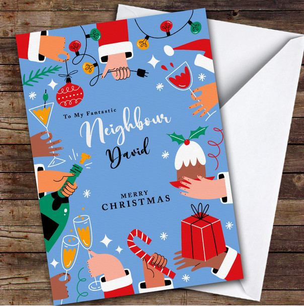 Neighbour Hands Holding Food Drink Decorations Personalized Christmas Card