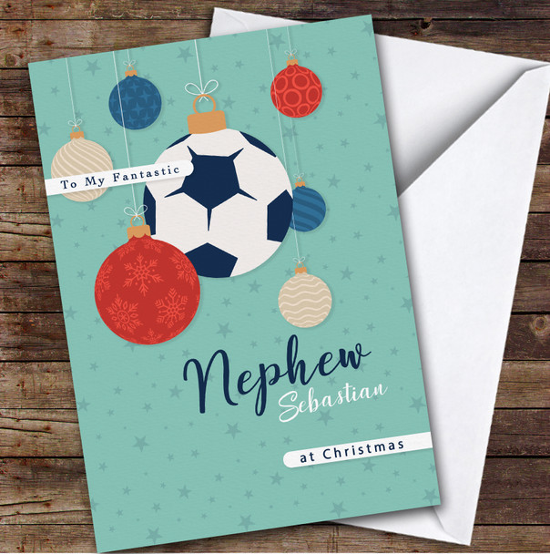 Fantastic Nephew Christmas Balls With Football Personalized Christmas Card