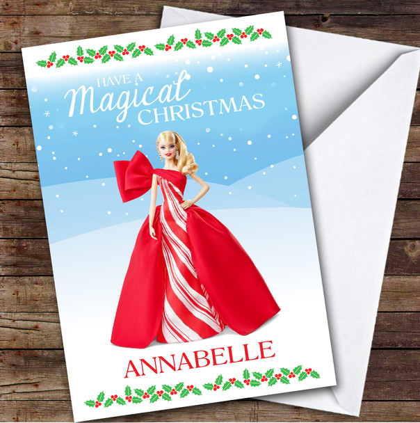 Barbie In Red Dress Personalized Kids Children's Christmas Card