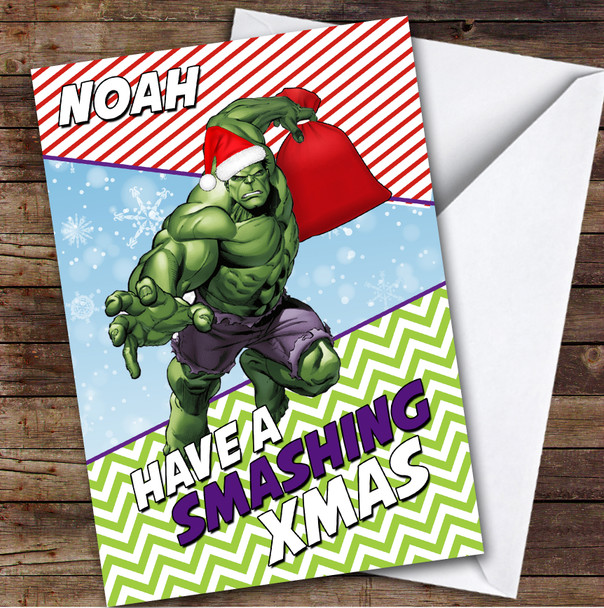 Hulk Smashing Stripes Personalized Kids Children's Christmas Card