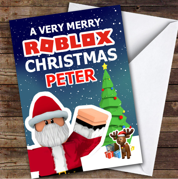 Merry Roblox Santa & Reindeer Personalized Kids Children's Christmas Card