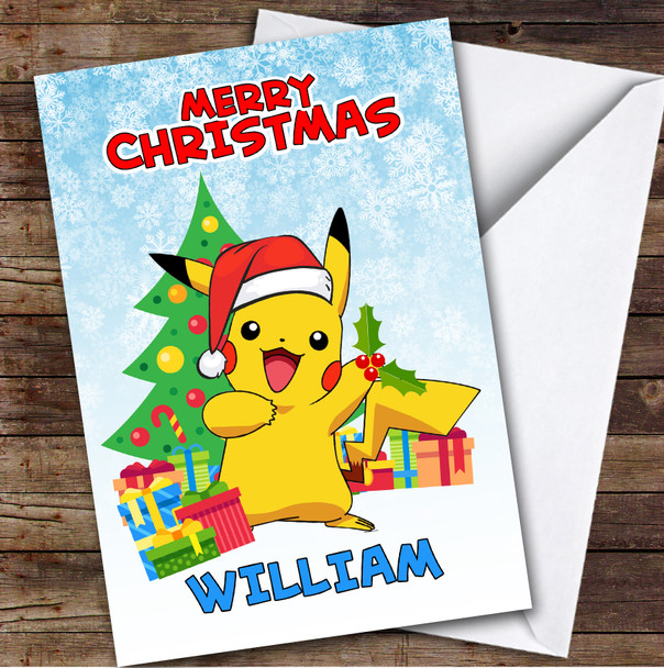 Presents Tree Pokémon Pikachu Personalized Kids Children's Christmas Card
