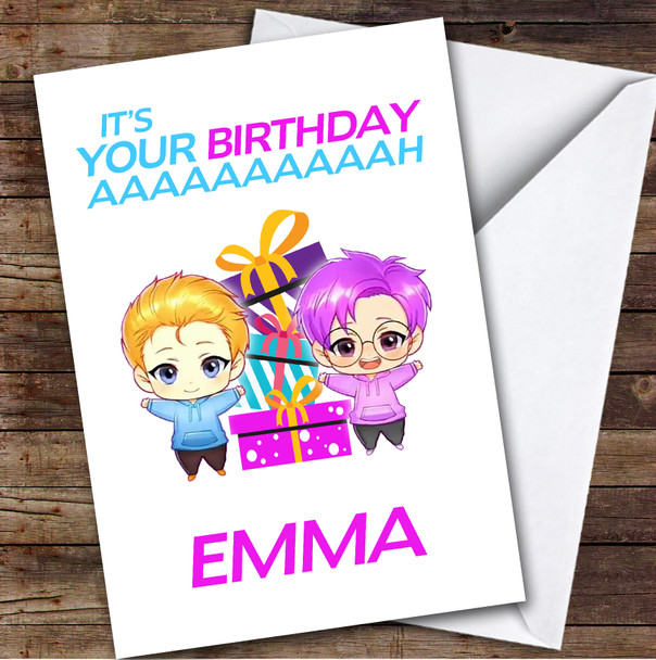 Lankybox Adam & Justin Personalized Kids Children's Birthday Card