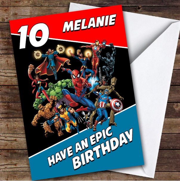 Marvel Heroes Epic Any Age Personalized Kids Children's Birthday Card