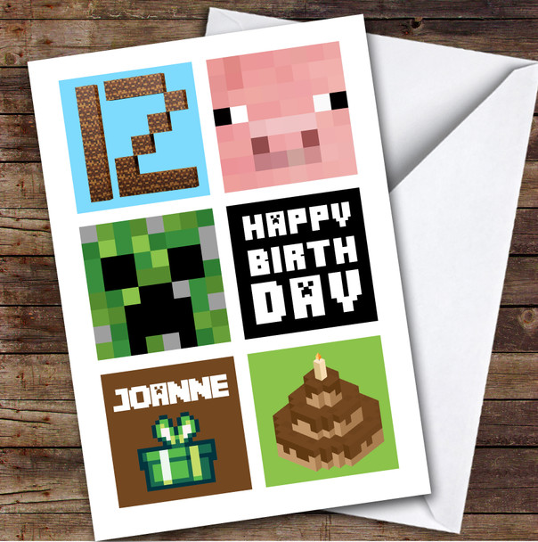 Minecraft 12th Birthday Age 12 Personalized Kids Children's Birthday Card