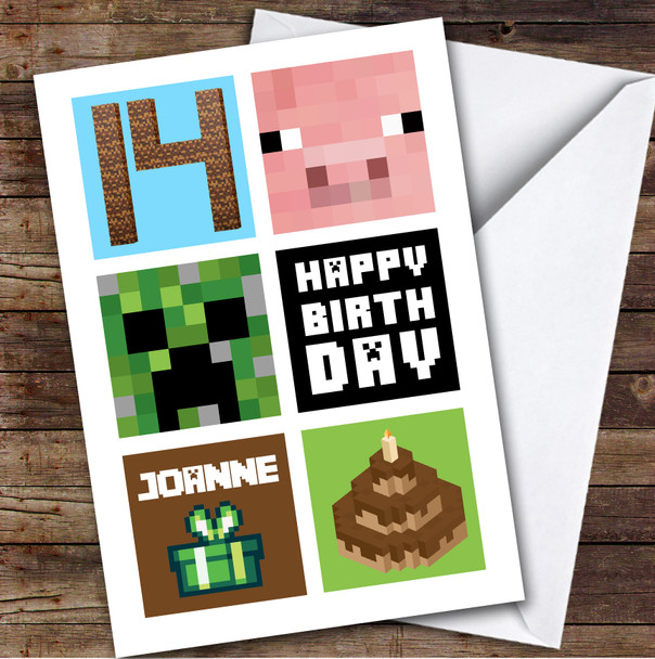 Minecraft 14th Birthday Age 14 Personalized Kids Children's Birthday Card