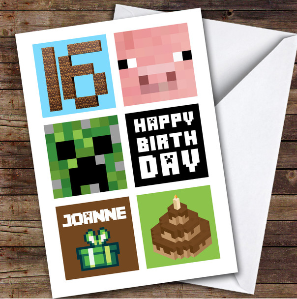 Minecraft 16th Birthday Age 16 Personalized Kids Children's Birthday Card