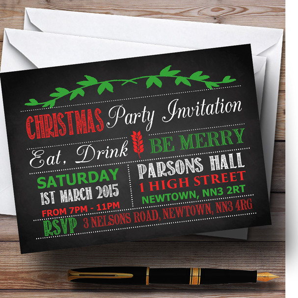 Old Vintage Chalk Style Red & Green Personalized Christmas Party Invitations