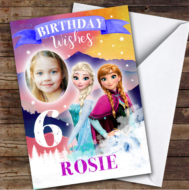 Frozen Wishes Rainbow Photo Any Age Kids Personalized Children's Birthday Card