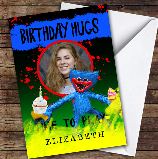 Huggy Wuggy Character Hugs Photo Kids Personalized Children's Birthday Card