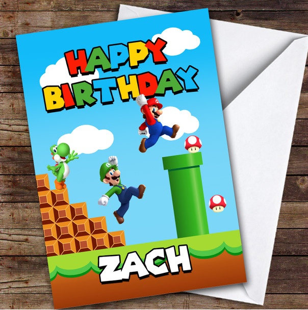 Super Mario Nintendo Gamer Age Happy Kids Personalized Children's Birthday Card