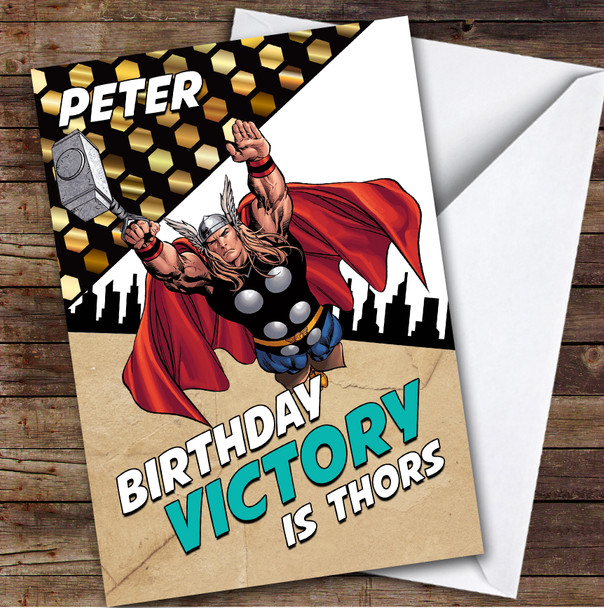 Thor Hero Character Victory Kids Personalized Children's Birthday Card