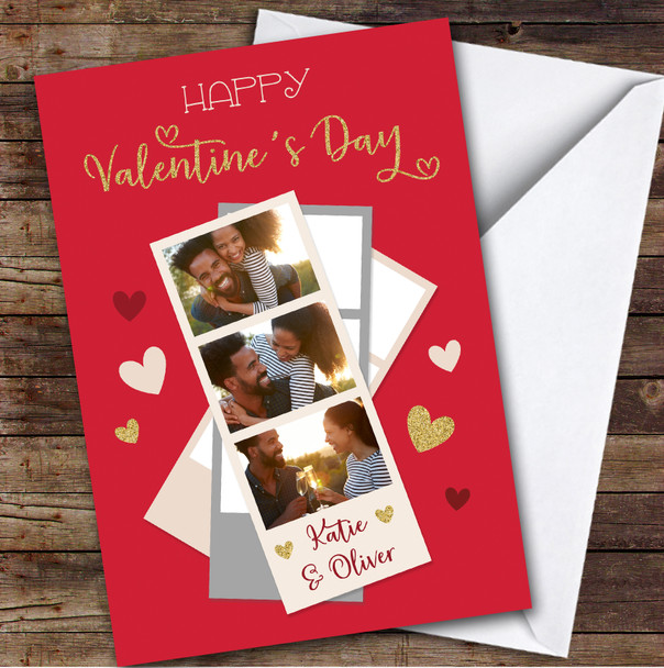 Photo Booth Strip Red Happy Romantic Personalized Valentine's Day Card