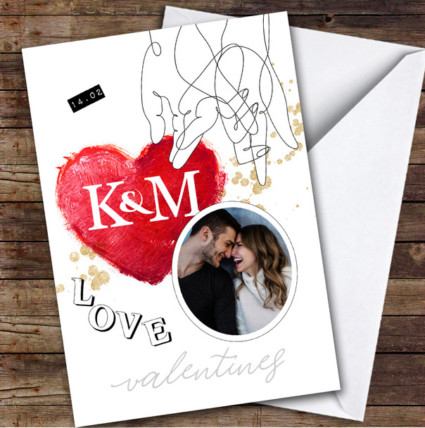 Initials Heart Hands Holding Photo Frame Personalized Valentine's Day Card