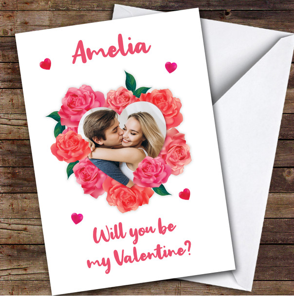 Will You Be My Roses Heart Photo Romantic Personalized Valentine's Day Card