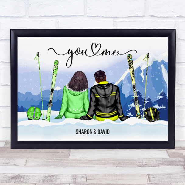 Snowy Mountains Ski Romantic Gift For Him or Her Personalized Couple Print