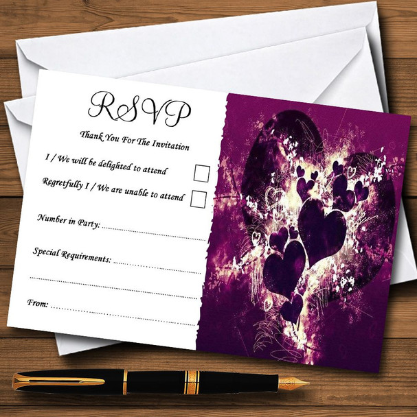 Purple Hearts Romantic Personalized RSVP Cards