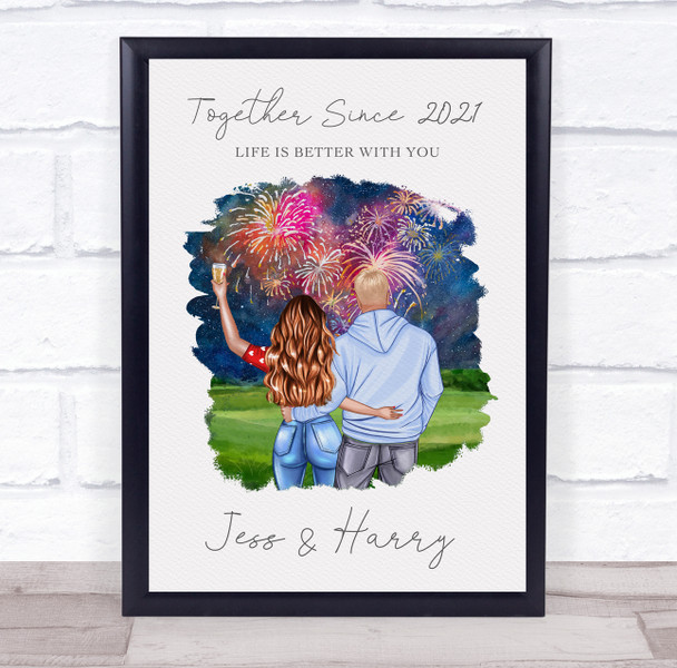 Fireworks Champagne Romantic Gift For Him or Her Personalized Couple Print