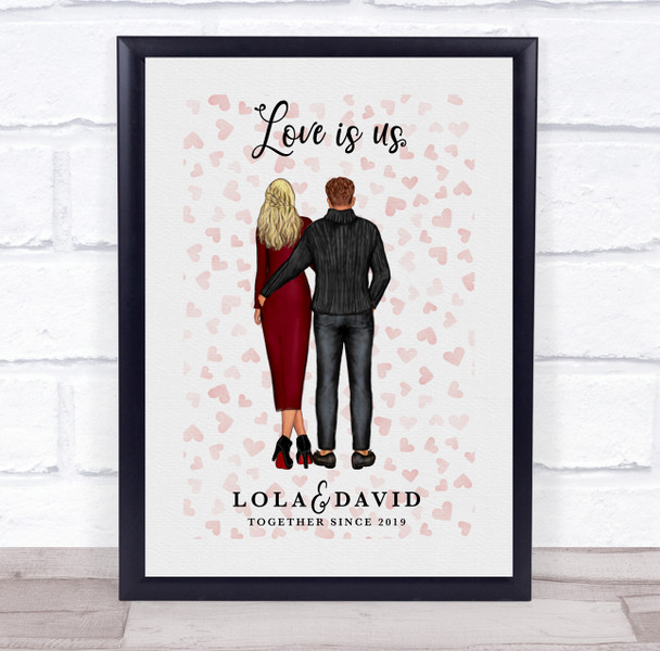 Hearts Love Is Us Romantic Gift For Him or Her Personalized Couple Print