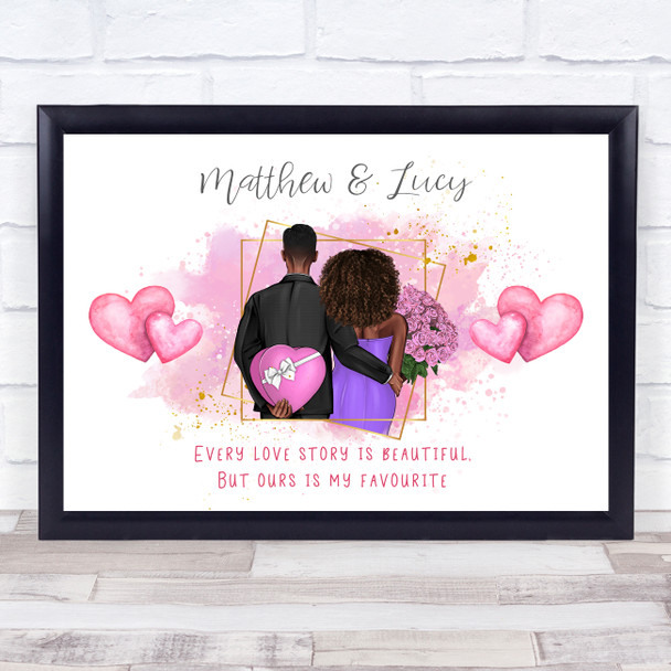 Love Story Pink Romantic Gift For Him or Her Personalized Couple Print