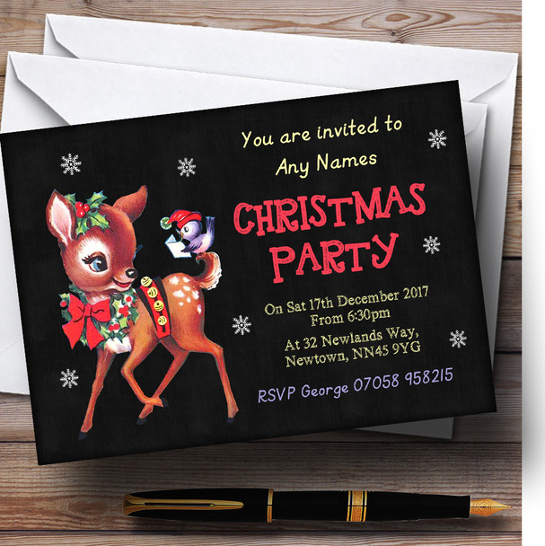 Deer Chalk Effect Personalized Christmas Party Invitations