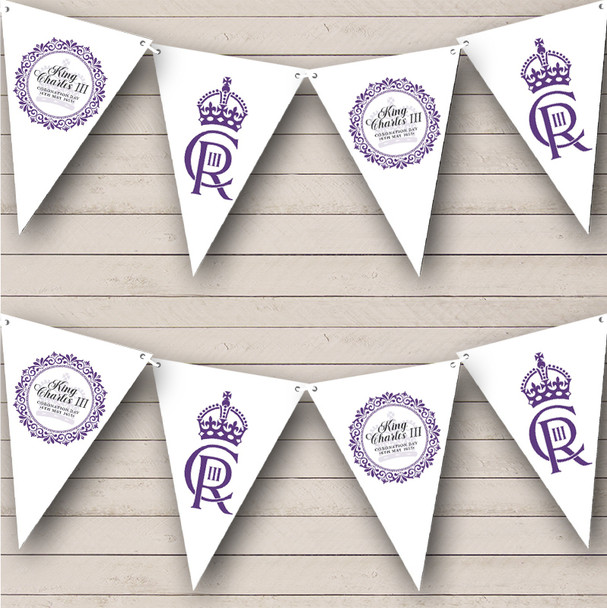 Purple Official Monogram His Majesty King Charles Coronation Flag Banner Bunting