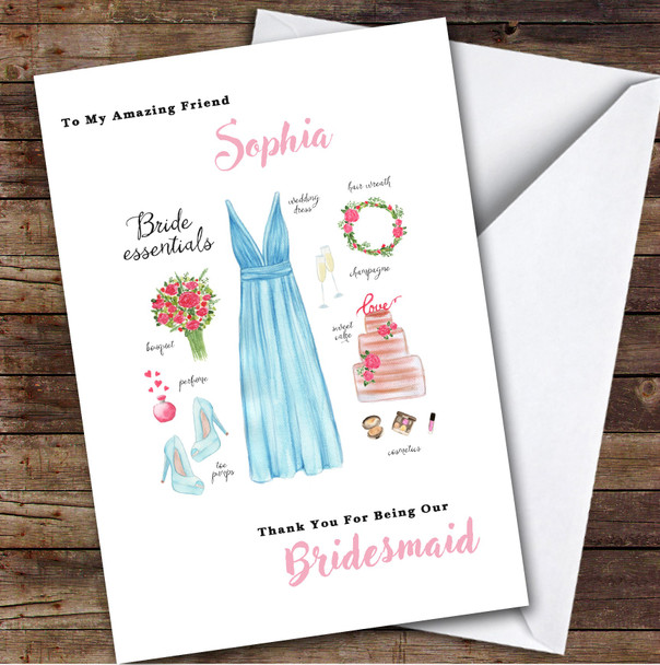Amazing Friend Thank You Bridesmaid Bride Essentials Personalized Greetings Card
