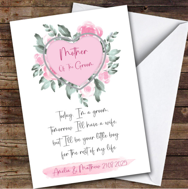 Mother Of The Groom Pink Rose Flower Text Thank You Personalized Greetings Card