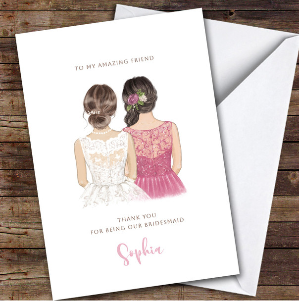 Watercolor Thank You Bridesmaid Amazing Friend Personalized Greetings Card