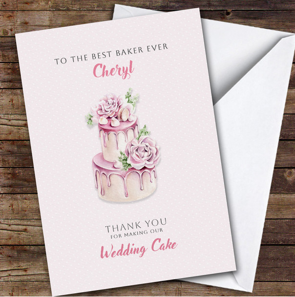 Watercolor Thank You Wedding Cake With Flowers Personalized Greetings Card