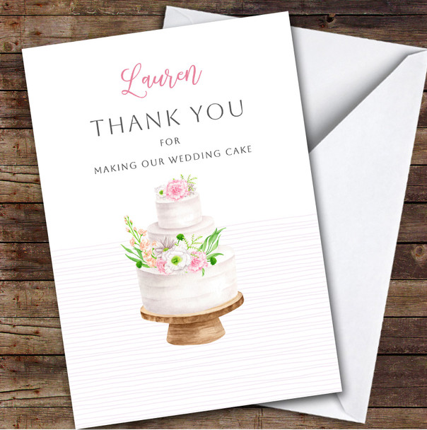 Watercolor Thank You Making Our Wedding Cake Personalized Greetings Card