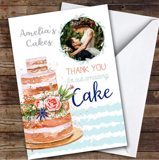 Thank You For Our Amazing Cake Wedding Photo Personalized Greetings Card