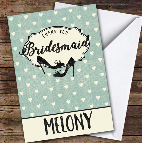 Thank You Bridesmaid Vintage Blue Hearts Personalized Greetings Card