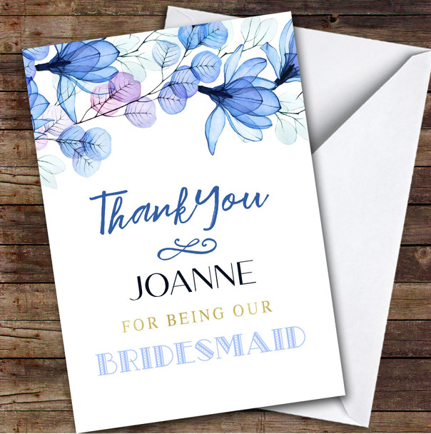 Thank You For Being Our Bridesmaid Blue  Personalized Greetings Card