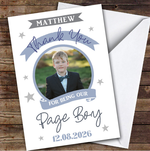 Thank You Page Boy Wedding Day Photo Personalized Greetings Card