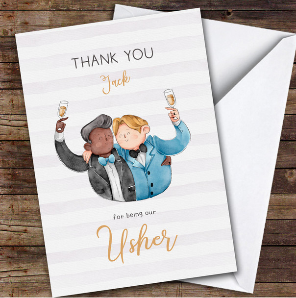 Watercolor Groom Thank You Usher Personalized Greetings Card