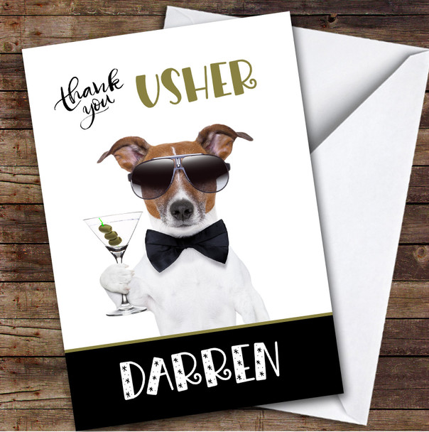 Thank You Usher Martini Dog Personalized Greetings Card