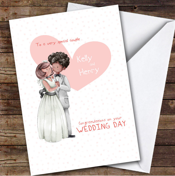Watercolor Cute Congratulations Wedding Couple Heart Personalized Card