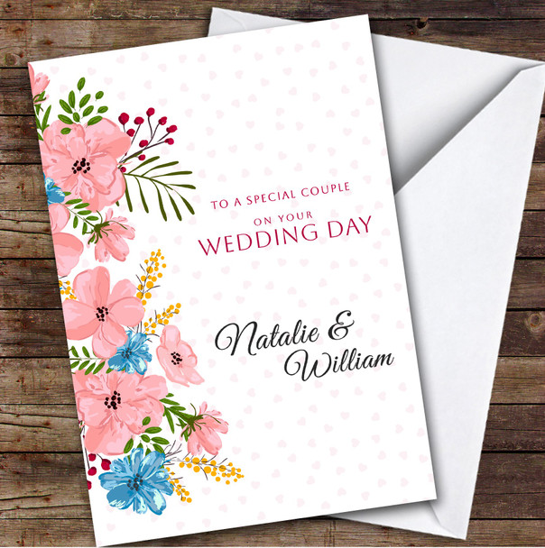 Floral To A Special Couple On Wedding Day Personalized Greetings Card
