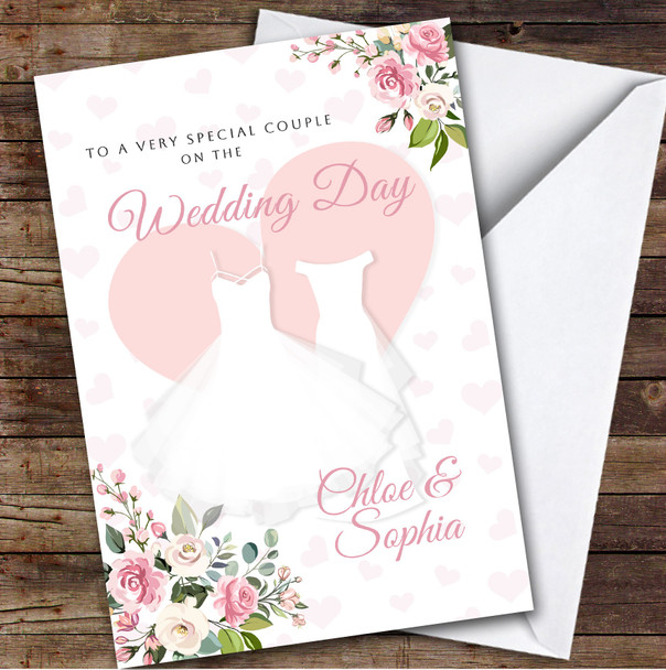 Floral Wedding Dresses Special Couple Personalized Greetings Card