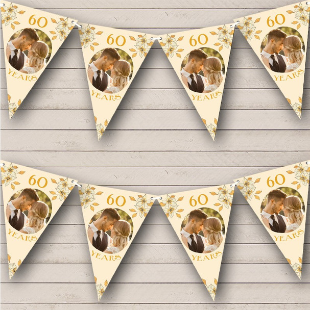 Yellow Flowers Anniversary Photo 60 Years Personalized Party Banner Bunting