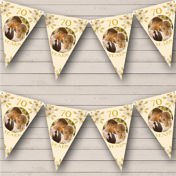 Yellow Flowers Anniversary Photo 70 Years Personalized Party Banner Bunting