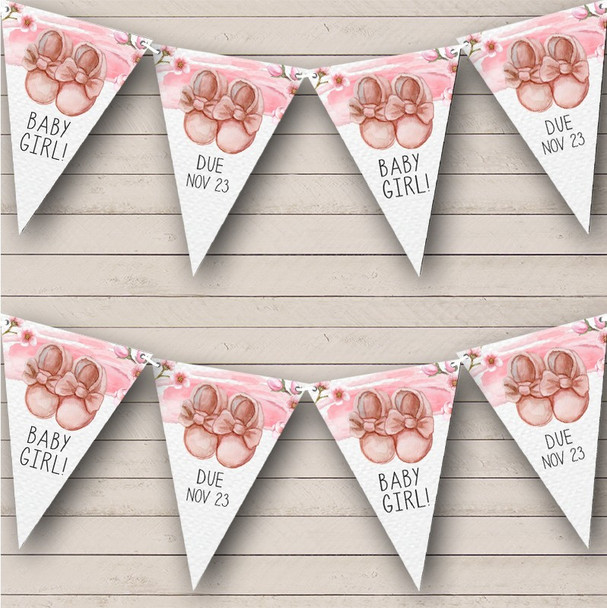 Baby Girl Pink Shoes Watercolor Baby Shower Personalized Party Banner Bunting