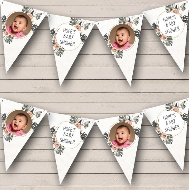 Brown Gold Floral Baby Shower Photo Personalized Party Banner Bunting