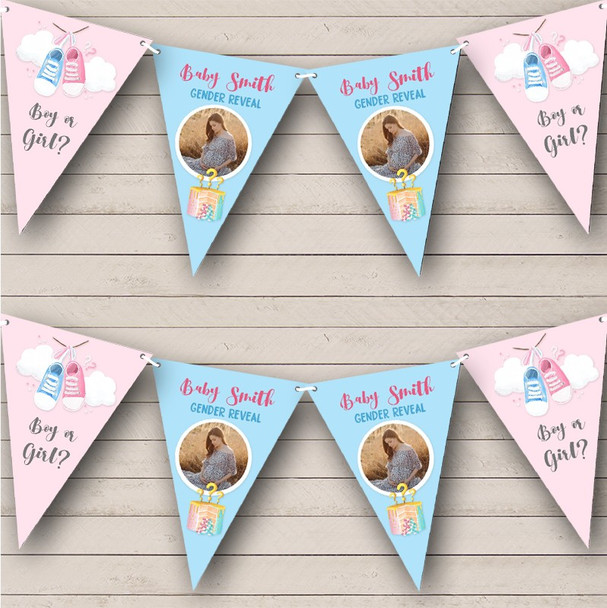 Gender Reveal Boy Or Girl Photo Pink Blue Personalized Banner Bunting