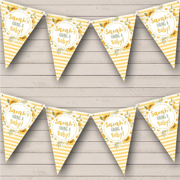 Yellow White Stripe Sunflower New Baby Shower Personalized Party Banner Bunting