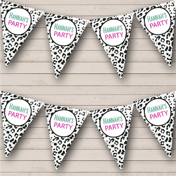 Black White Leopard Print Pastel Birthday Personalized Banner Bunting