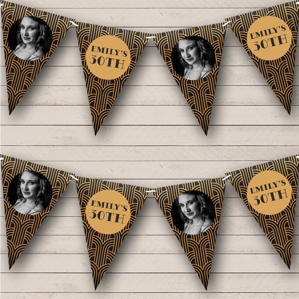 Gold Black Gatsby 20's Art Deco Vintage Birthday Photo Personalized Bunting